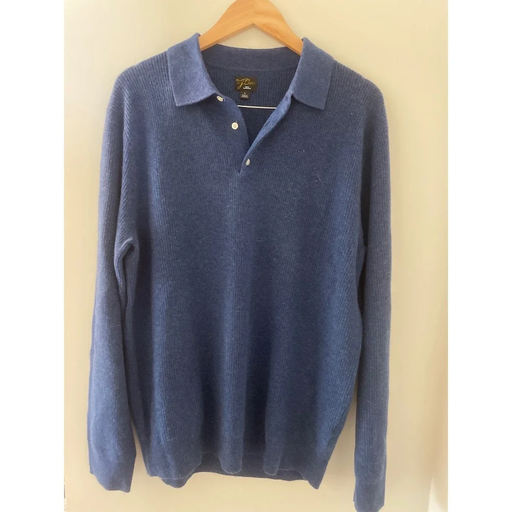 J. Crew Men's Blue Cashmere ribbed sweater-polo CM304 Large